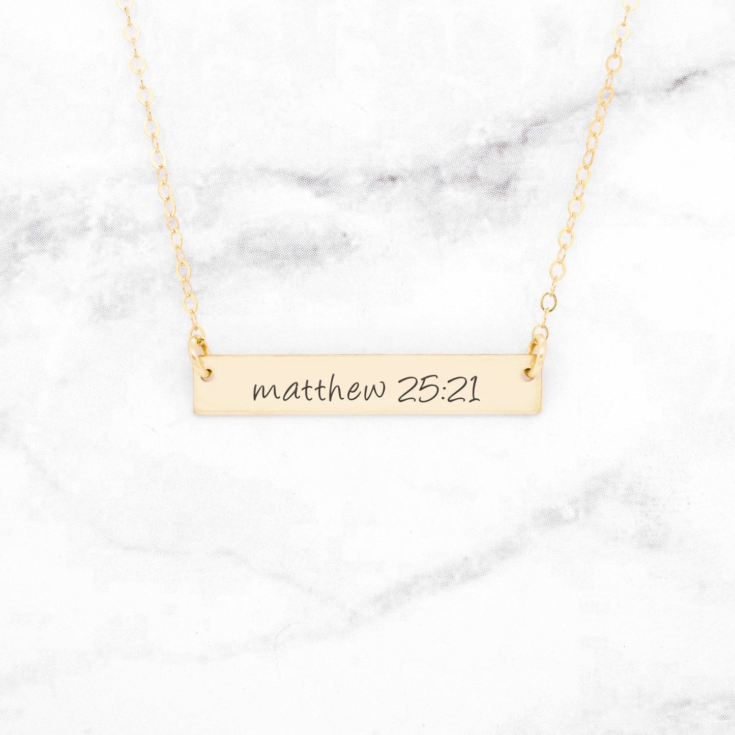 Matthew 25:21 Necklace - Gold Bar Necklace