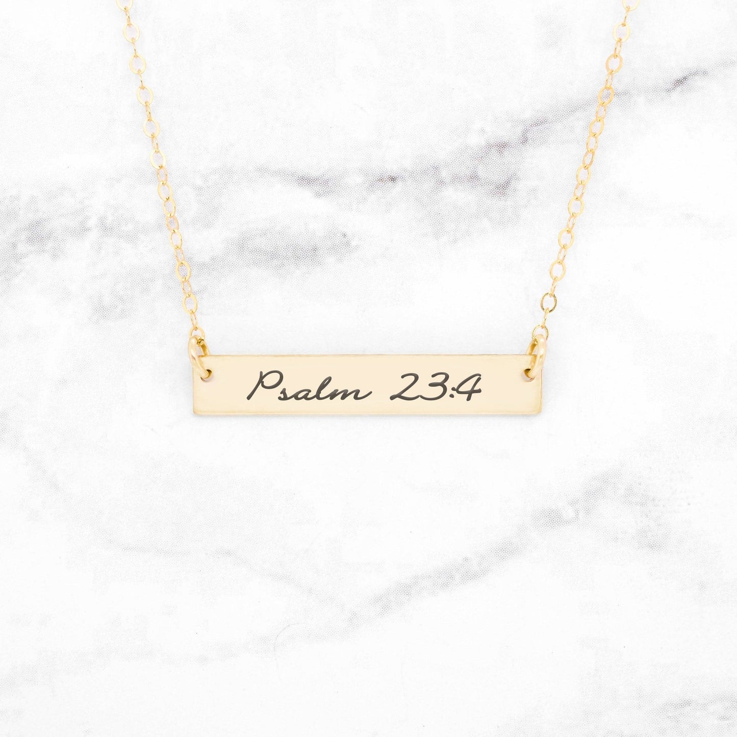 Psalm 23:4 Necklace - Rose Gold Bar Necklace